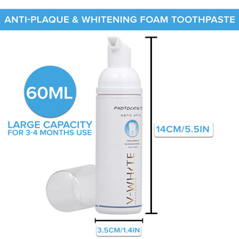 V-White Foam Teeth Whitening Toothpaste 60 ml - Organic Toothpaste Fluoride Free, Alcohol Free, pH Balanced - Deep Cleansing, Stain Removal, Travel Friendly, for Adults & Kids (1 Pack)